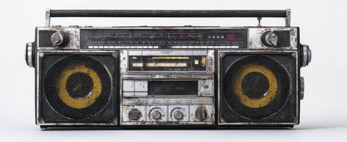 The vintage boombox with yellow speakers and a retro aesthetic. photo