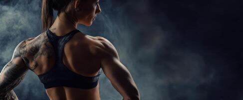The powerful athlete showcasing strength and determination in a dramatic setting. photo