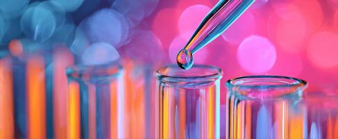 The vibrant drop from a pipette into clear test tubes in a laboratory setting. photo