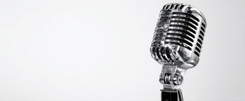 The vintage microphone standing elegantly on a simple background photo