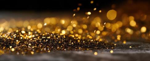 The stunning display of shimmering gold glitter catching the light beautifully. photo