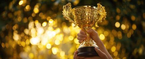 The golden trophy held high during a moment of celebration and victory. photo