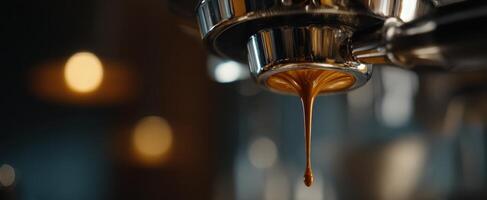 The espresso machine capturing the perfect coffee extraction in a cozy cafe setting. photo