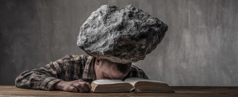 The Burden of Knowledge A Student Overwhelmed by Weighty Thoughts photo
