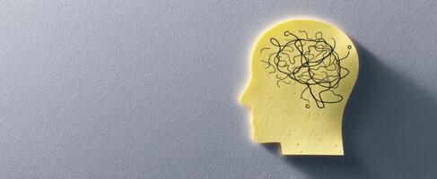 The Unique Yellow Silhouette with a Tangled Mind Illustration photo