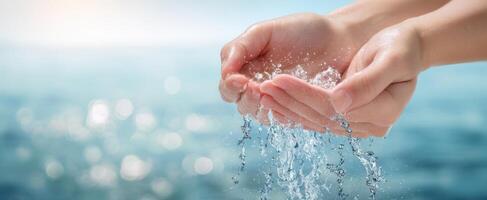 The Hands Creating a Splash of Water Under the Sunlight photo