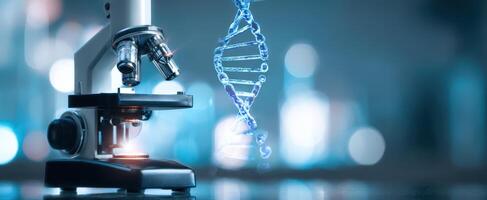 The microscope illuminating the fascinating world of DNA and genetic research. photo