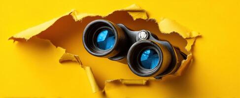 The binoculars revealing a world of adventure and exploration through vibrant yellow. photo