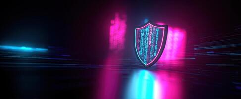 The Shield Representing Cybersecurity in a Futuristic Digital Environment photo