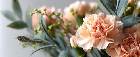 The Elegant Arrangement of Peach Carnations with Lush Greenery photo