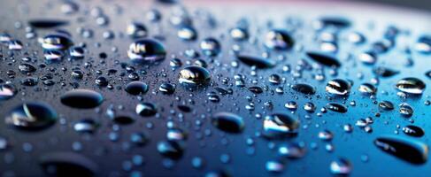 The mesmerizing beauty of water droplets on a colorful surface. photo