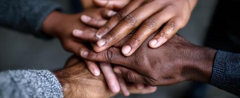 The Interlocking Hands Symbolizing Unity and Togetherness in Community. photo