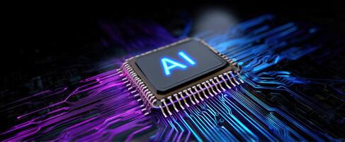 The futuristic microchip illustrating artificial intelligence and digital innovation. photo