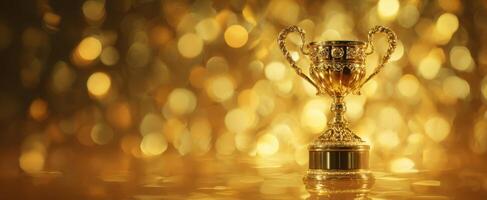 The Golden Trophy Shining Brightly Against an Elegant Bokeh Background photo