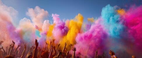 The colorful celebration of joy and unity at a vibrant outdoor festival. photo