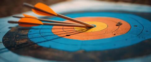 The colorful target with arrows showcasing precision in archery practice. photo