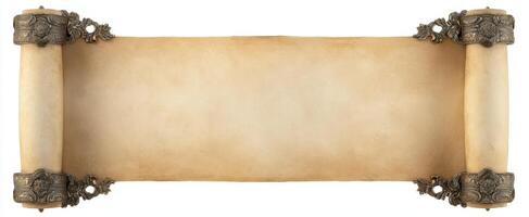 The elegant antique scroll with ornate silver ends for historical documents. photo