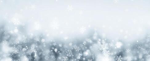 The enchanting winter wonderland filled with delicate snowflakes shimmering in light. photo