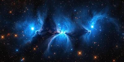 Galactic clusters illuminated by distant stars in a cosmic landscape photo