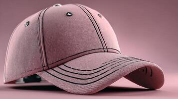 Stylish pink cap with detailed stitching displayed against a soft colored background photo
