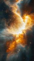 Stunning cosmic nebula exhibiting vibrant colors and intricate patterns in deep space photo