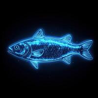 Neon blue fish illustration glowing against a black background highlighting aquatic life in digital art photo