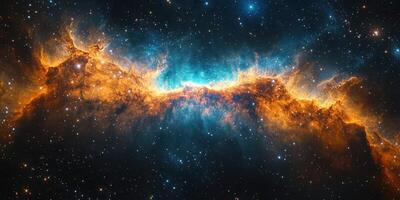 Majestic cosmic landscape with vibrant colors in the heart of a nebula showcasing stars and gas in deep space photo