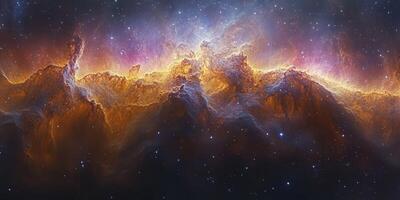 Stunning cosmic landscape showcasing vibrant colors of the nebula at the edge of the universe during a clear observation night photo