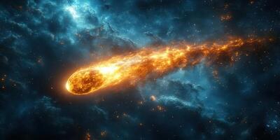 Streaking comet illuminates the dark cosmos with fiery tail in a stunning celestial display photo