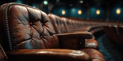 Vintage leather theater seats arranged in rows highlighting elegance and comfort in an intimate performance space photo