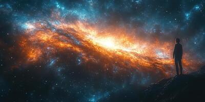 Contemplating the wonders of the universe with a mesmerizing cosmic view at night photo