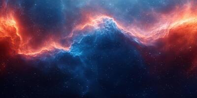 Colorful cosmic nebula with vibrant red and blue hues illuminating the night sky photo
