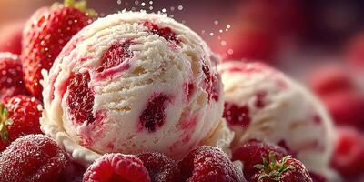 Enjoying delightful strawberry ice cream with fresh berries on a sunny day photo