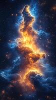Colorful cosmic nebula in deep space illuminates night sky with vibrant hues and swirling clouds photo
