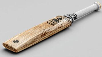 Craftsmanship of a wooden cricket bat displayed on a plain background showcasing its design and features photo