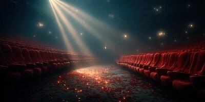 Empty theater awaiting the next performance with soft light shining through in the evening photo