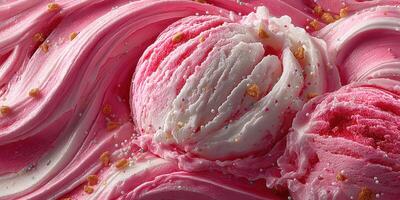 Indulgent pink ice cream swirls with creamy texture and colorful sprinkles for a delightful dessert experience photo