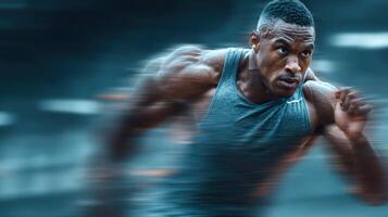 Athlete sprinting with determination on a training track during early morning workout photo