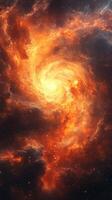 Swirling galaxy in vibrant orange hues captured in deep space at night photo