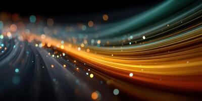 Colorful light trails create a dynamic visual experience with vibrant patterns and glowing orbs on a dark background photo