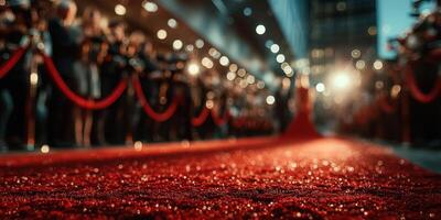 Celebrity arrivals at an evening awards ceremony on a luxurious red carpet with cameras and fans in attendance photo