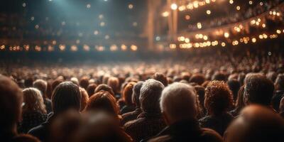 Audience engaged in a live performance at a theater during an evening event photo