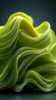 Curved green strands create an abstract texture resembling flowing waves in a studio setup photo