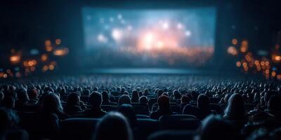 Crowded theater with audience watching performance at night during exciting event photo
