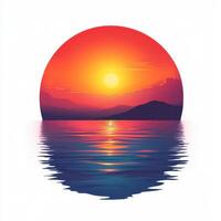 Vibrant sunset over tranquil water reflecting colorful sky and mountains in the distance photo