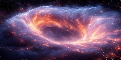 Stunning view of a vibrant cosmic nebula with swirling gases and bright stars in the depths of space during night photo