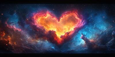Stunning heart-shaped nebula glowing in fiery orange and cool blue hues in deep space photo