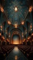 Elegant theater interior showcasing ornate architecture and a grand stage in a historic venue during an evening performance photo