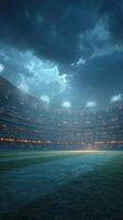 Excitement builds in a floodlit stadium just before the start of an important cricket match at dusk photo