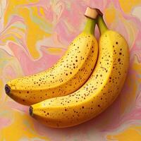 Two ripe bananas against a colorful abstract background showcasing shades of pink and yellow photo